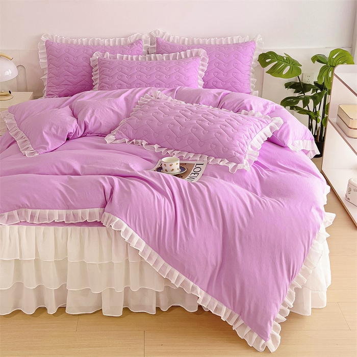 91家纺网 家纺一手货源 找家纺 屹成 2024新款水洗棉雪纺丽莎款单床裙 粉红