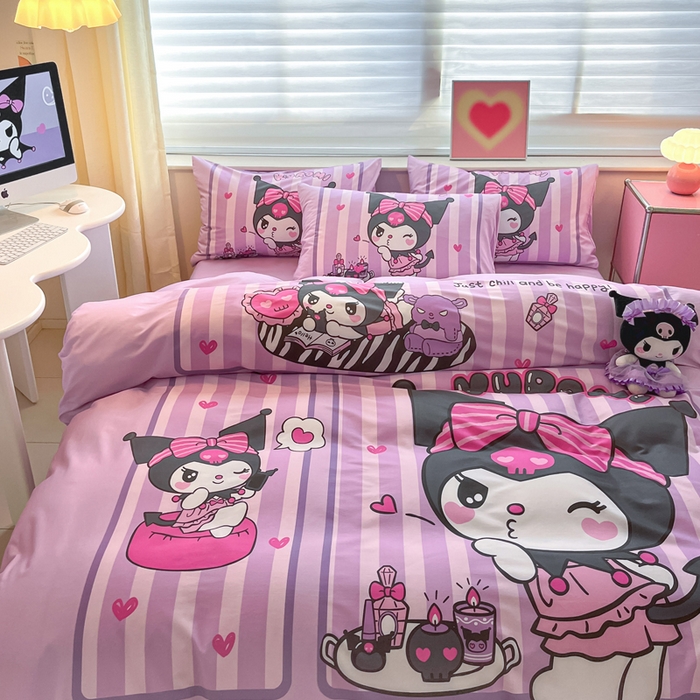 91家纺网 家纺一手货源 找家纺 金爱家 2024新款大阪全棉数码印花三丽鸥系列四件套 购物库洛米