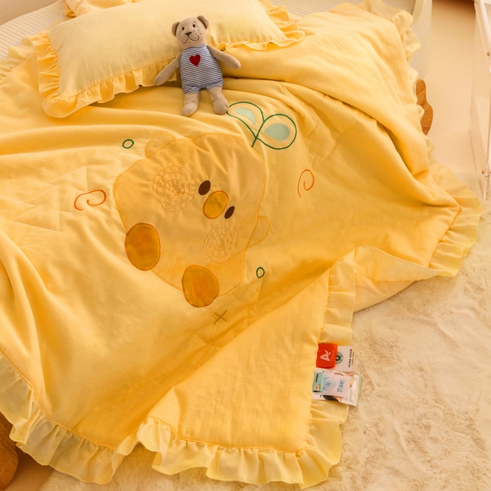 91家纺网 家纺一手货源 找家纺 喜多兔儿童家纺 2024新款小轻柔纱布纯棉双层纱空调被 黄色Q小鸡
