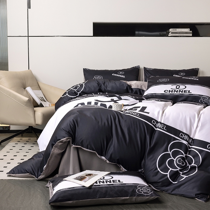 91家纺网 家纺一手货源 找家纺 摩卡 2024新款博主风水洗真丝四件套 小香-黑