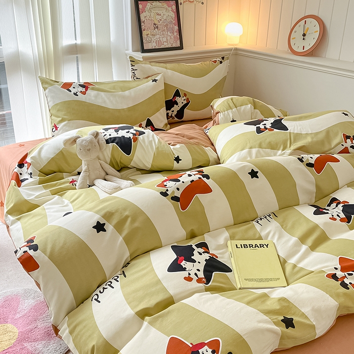 91家纺网 家纺一手货源 找家纺 顾里2024新款40支13372全棉四件套-韩风系列 星星小狗