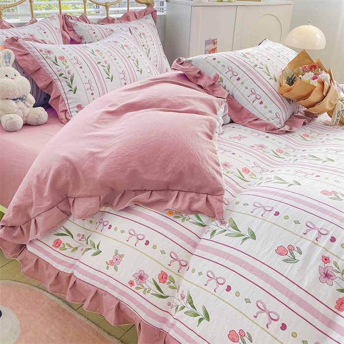 91家纺网 家纺一手货源 找家纺 漫仙阁 2024新款5A双层纱抗菌除螨四件套 韩版-花园之夜