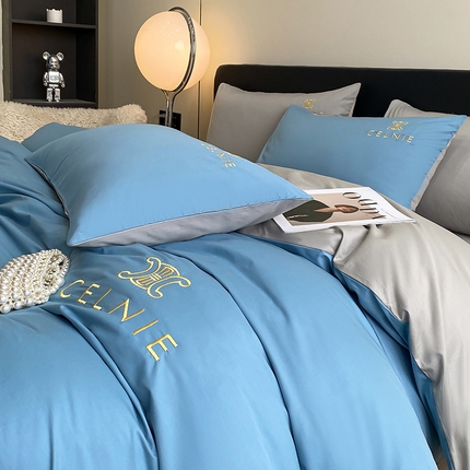 2024新款60s全棉刺绣四件套--凯琳娜系列 凯琳娜-绅士蓝灰