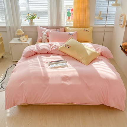 韩都家居 2024新款水洗棉萌眼系列四件套 玉+奶黄