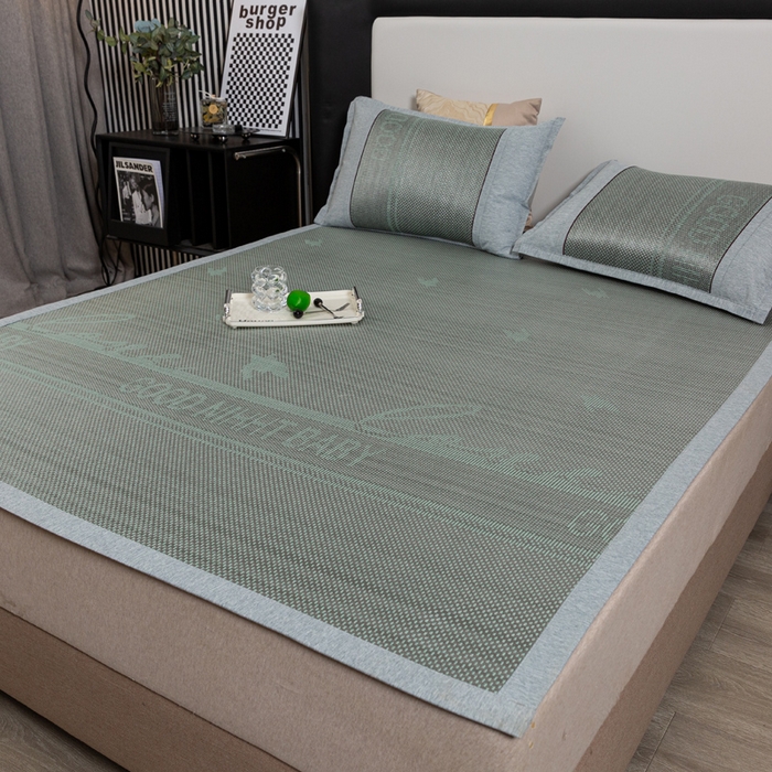 91家纺网 家纺一手货源 找家纺 青雅席业 2025新款可机洗水洗压光冰藤三件套 格调-灰绿