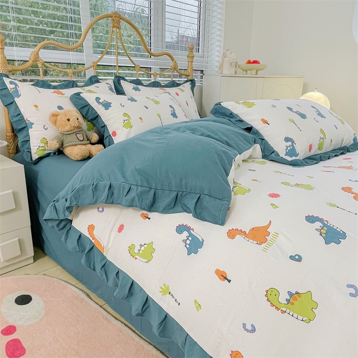 91家纺网 家纺一手货源 找家纺 漫仙阁 2024新款5A双层纱抗菌除螨四件套 韩版-看恐龙