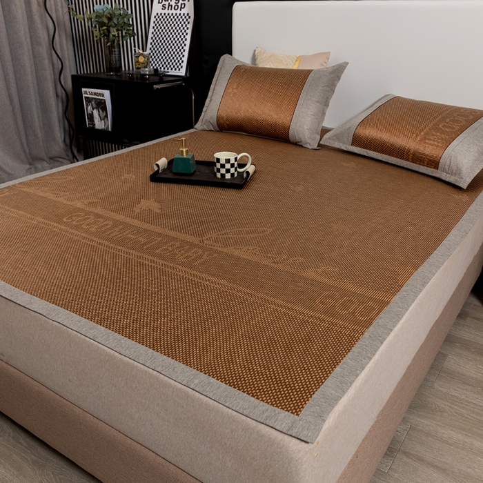 91家纺网 家纺一手货源 找家纺 青雅席业 2025新款可机洗水洗压光冰藤三件套 格调-咖