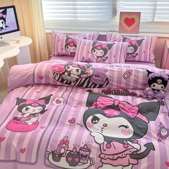 91家纺网 家纺一手货源 找家纺 金爱家 2024新款大阪全棉数码印花三丽鸥系列四件套 购物库洛米