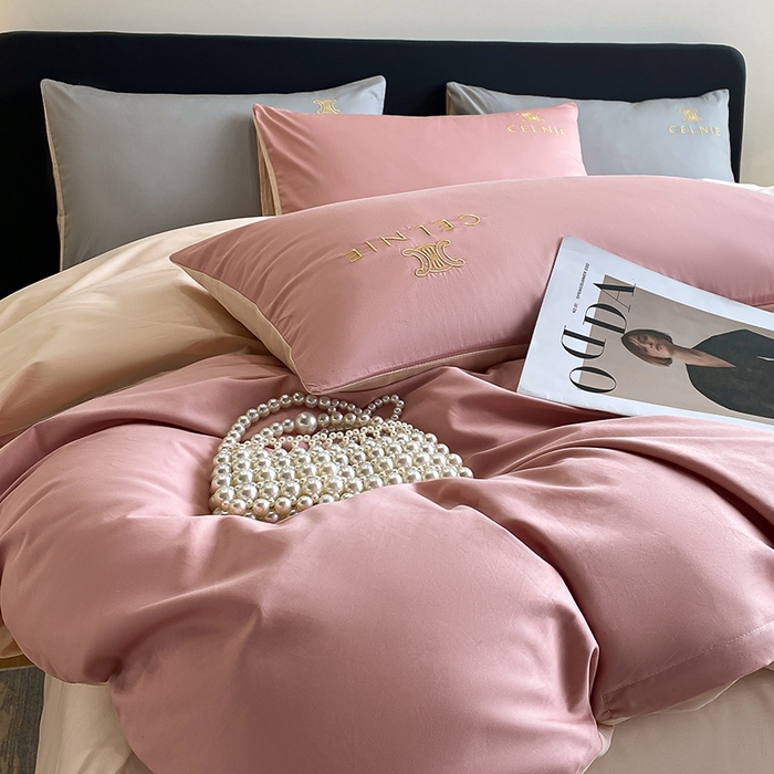 91家纺网 家纺一手货源 找家纺 2024新款60s全棉刺绣四件套--凯琳娜系列 凯琳娜-蜜豆粉桃粉