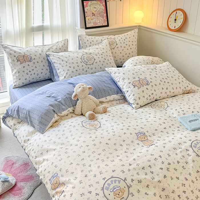 91家纺网 家纺一手货源 找家纺 顾里2024新款40支13372全棉四件套-韩风系列 花花熊仔