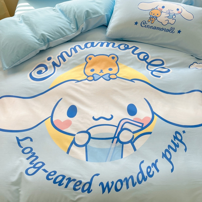 91家纺网 家纺一手货源 找家纺 金爱家 2024新款大阪全棉数码印花三丽鸥系列四件套 汽水玉桂狗