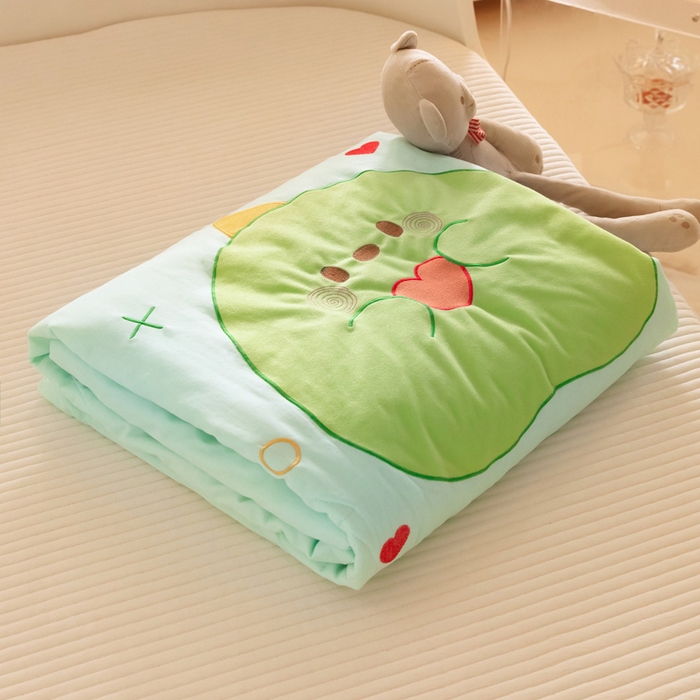 91家纺网 家纺一手货源 找家纺 喜多兔儿童家纺 2024新款小轻柔纱布纯棉双层纱空调被 绿色Q恐龙