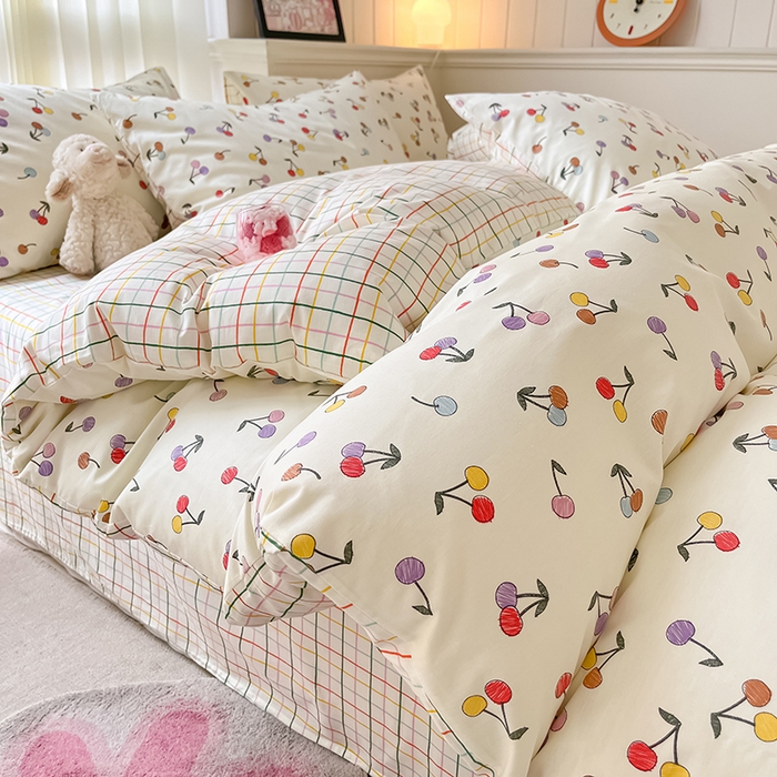 91家纺网 家纺一手货源 找家纺 顾里2024新款40支13372全棉四件套-韩风系列 彩色樱桃