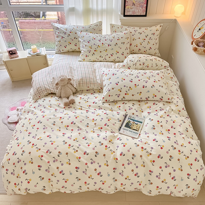 91家纺网 家纺一手货源 找家纺 顾里2024新款40支13372全棉四件套-韩风系列 彩色樱桃