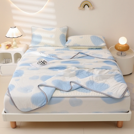 91家纺网 家纺一手货源 找家纺 康纳利 2024新款印花床笠款乳胶凉席乳胶席子 浪漫心情-蓝-包边款