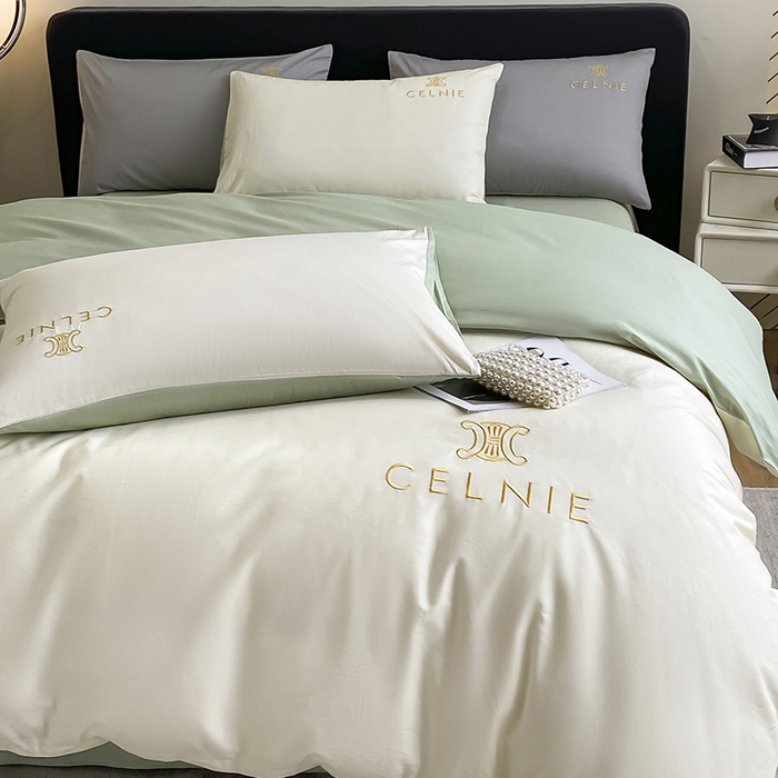 91家纺网 家纺一手货源 找家纺 2024新款60s全棉刺绣四件套--凯琳娜系列 凯琳娜-奶白绿