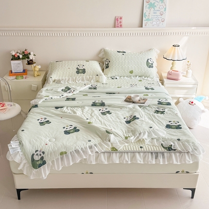 91家纺网 家纺一手货源 找家纺 康纳利 2024新款乳胶床笠印花款花边乳胶凉席三件套夏被四件套乳胶席子 熊仔-花边款
