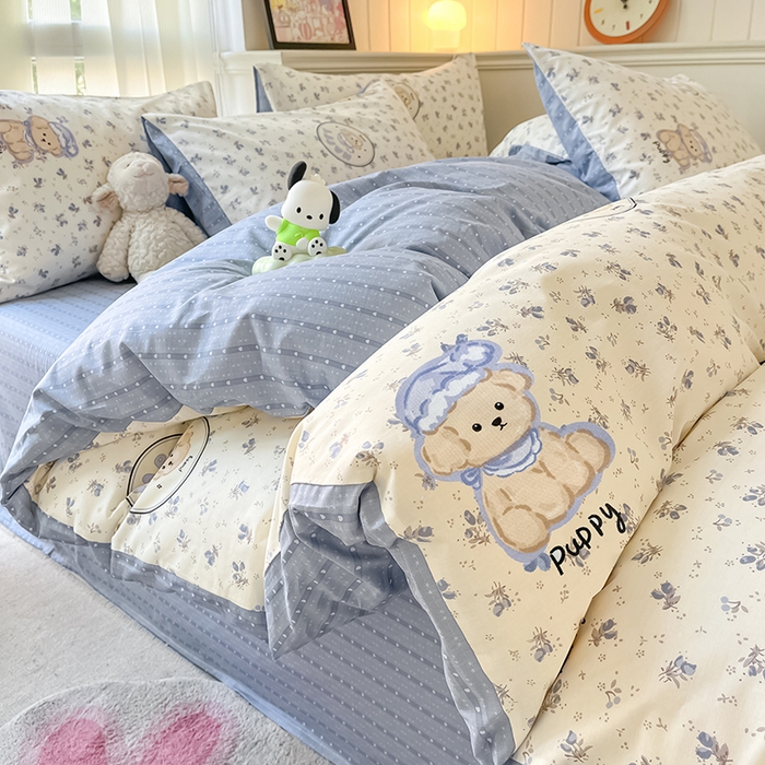 91家纺网 家纺一手货源 找家纺 顾里2024新款40支13372全棉四件套-韩风系列 花花熊仔