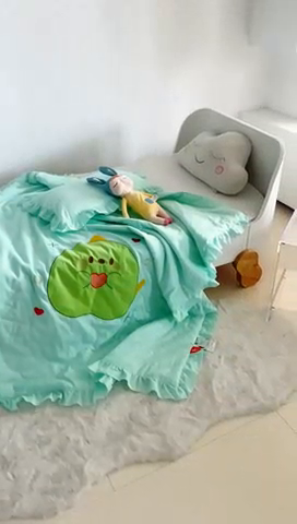 91家纺网 家纺一手货源 找家纺 喜多兔儿童家纺 2024新款小轻柔纱布纯棉双层纱空调被 绿色Q恐龙