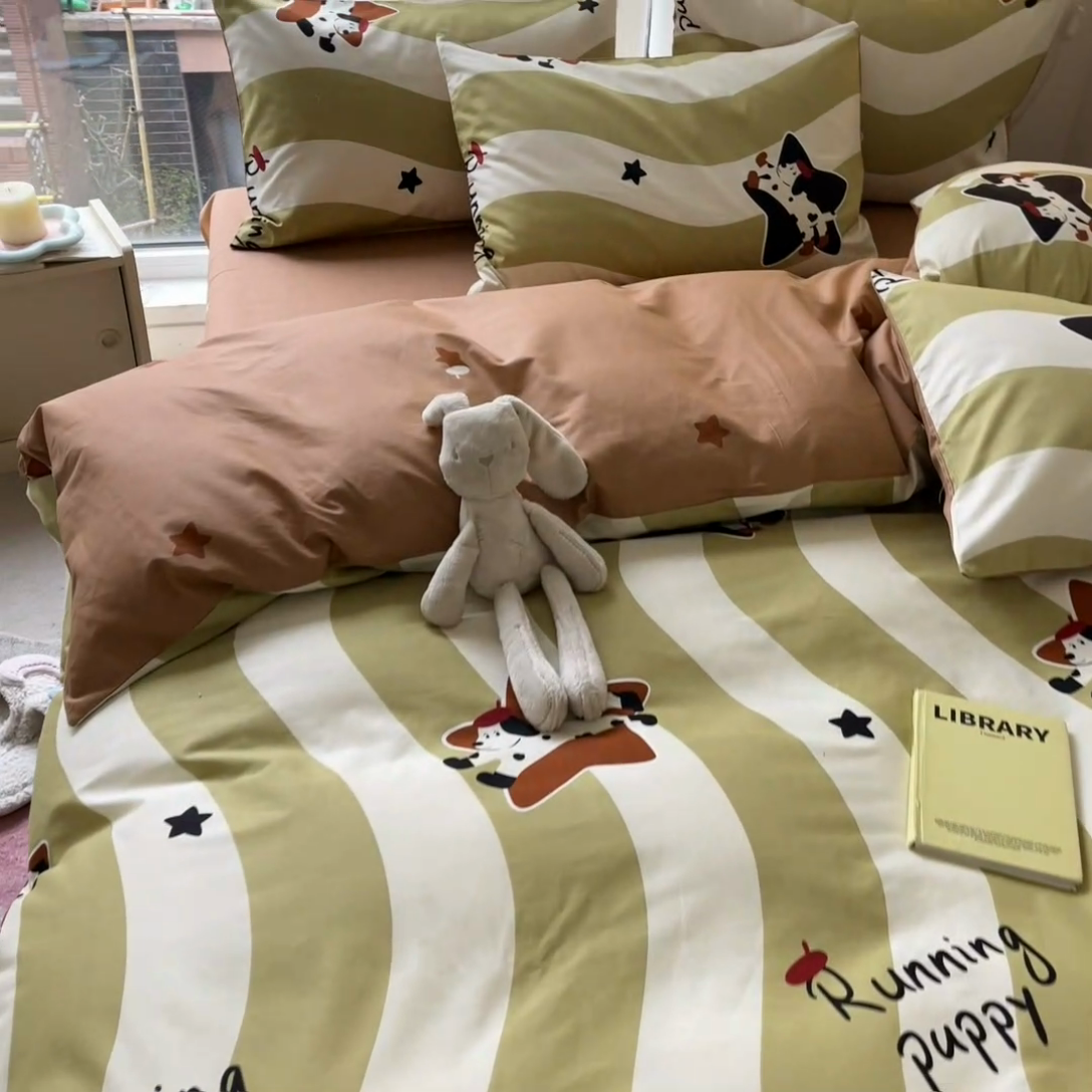 91家纺网 家纺一手货源 找家纺 顾里2024新款40支13372全棉四件套-韩风系列 星星小狗