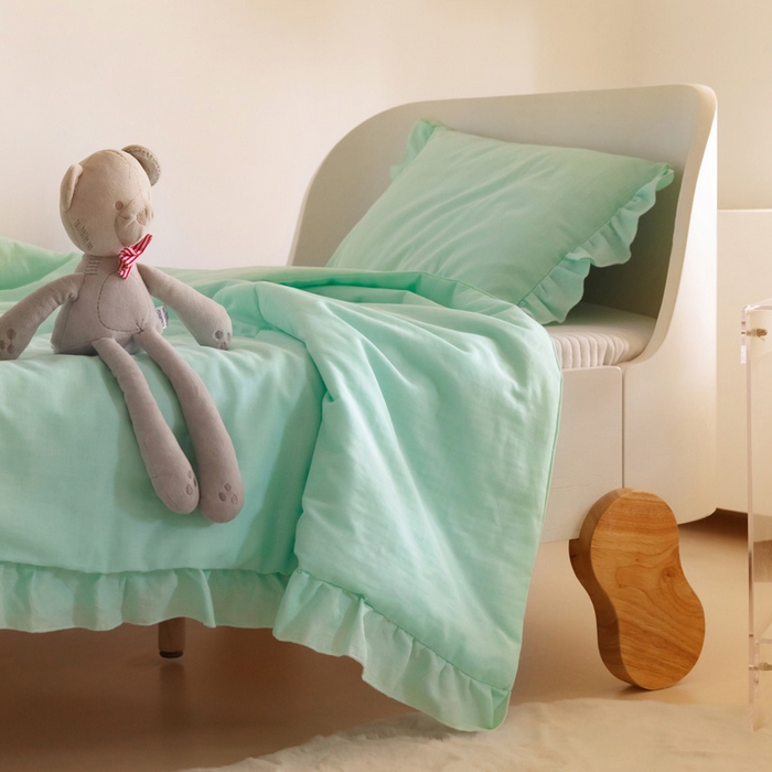 91家纺网 家纺一手货源 找家纺 喜多兔儿童家纺 2024新款小轻柔纱布纯棉双层纱空调被 绿色Q恐龙