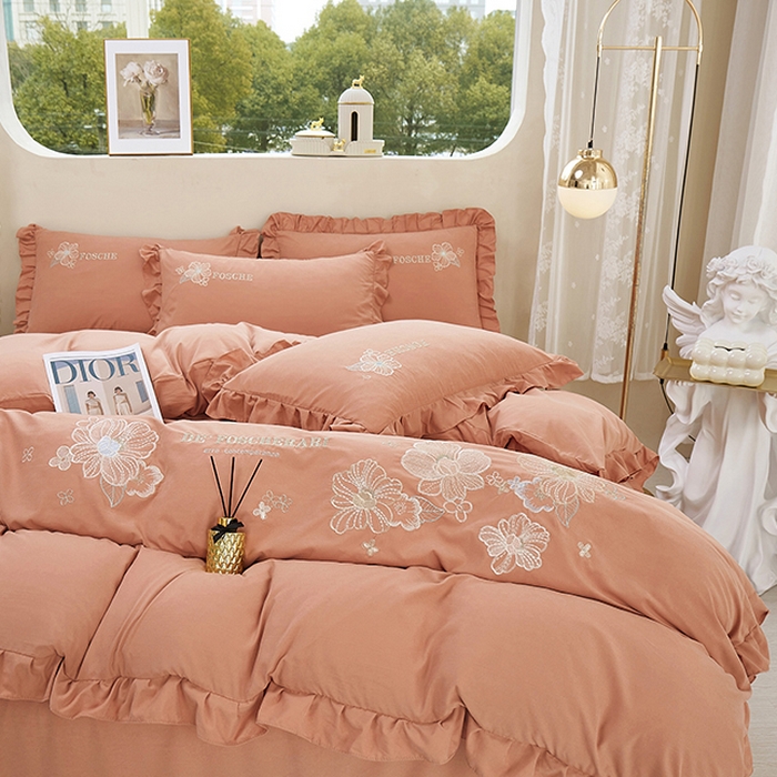 91家纺网 家纺一手货源 找家纺 （总）苏木年华 2024新款春光里系列韩版荷叶边刺绣加大床单四件套