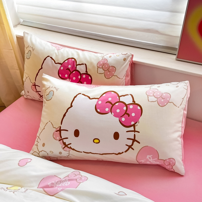 91家纺网 家纺一手货源 找家纺 金爱家 2024新款大阪全棉数码印花三丽鸥系列四件套 爱心kt