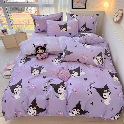 91家纺网 家纺一手货源 找家纺 顾里2024新款40支活性印花13372喷气全棉三丽鸥系列四件套 库洛米紫