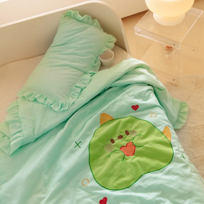91家纺网 家纺一手货源 找家纺 喜多兔儿童家纺 2024新款小轻柔纱布纯棉双层纱空调被 绿色Q恐龙