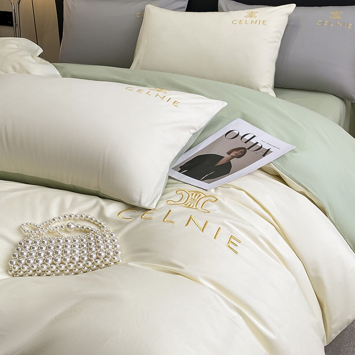 91家纺网 家纺一手货源 找家纺 2024新款60s全棉刺绣四件套--凯琳娜系列 凯琳娜-奶白绿