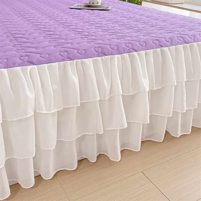 91家纺网 家纺一手货源 找家纺 屹成 2024新款水洗棉雪纺丽莎款床裙款四件套 浅紫