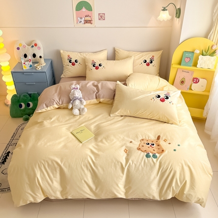 91家纺网 家纺一手货源 找家纺 泽西家纺（总）2024新款全棉13376毛巾绣四件套甜甜家族系列