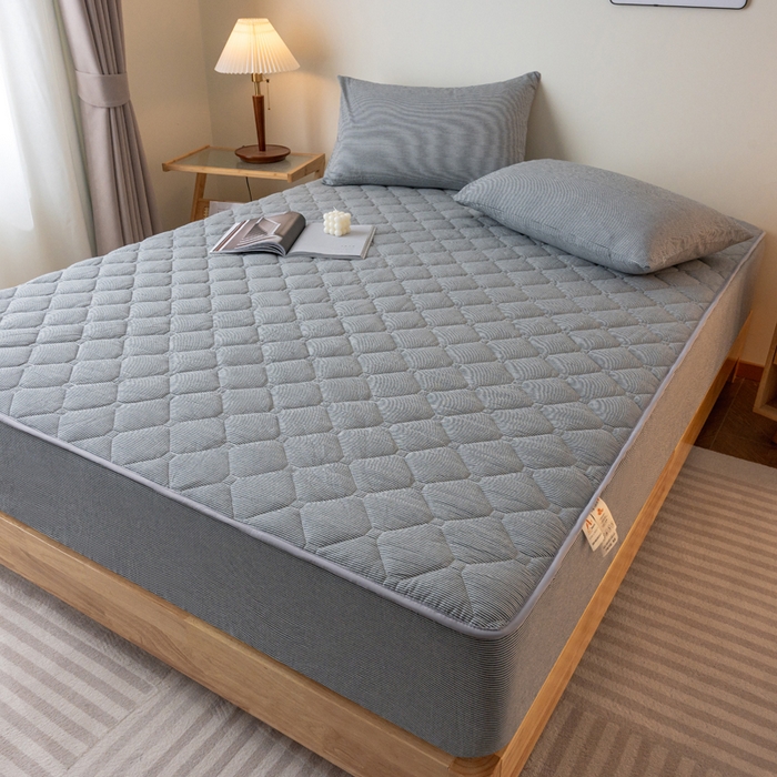 91家纺网 家纺一手货源 找家纺 X猫先生床笠 2024新款全棉色织水洗棉夹棉床笠 丈青密条