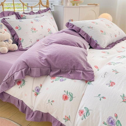 91家纺网 家纺一手货源 找家纺 漫仙阁 2024新款5A双层纱抗菌除螨四件套 韩版-秘密花园