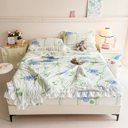 91家纺网 家纺一手货源 找家纺 康纳利 2024新款乳胶床笠印花款花边乳胶凉席三件套夏被四件套乳胶席子 慕夏-花边款