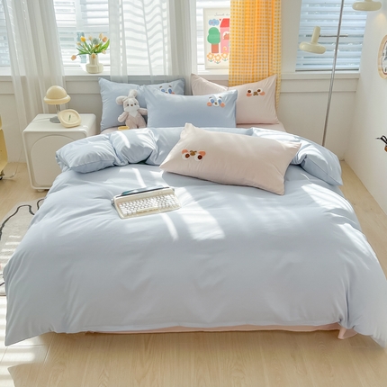 韩都家居 2024新款水洗棉萌眼系列四件套 兰+藕粉