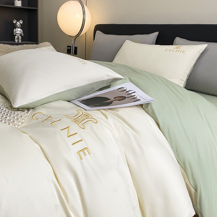 91家纺网 家纺一手货源 找家纺 2024新款60s全棉刺绣四件套--凯琳娜系列 凯琳娜-奶白绿