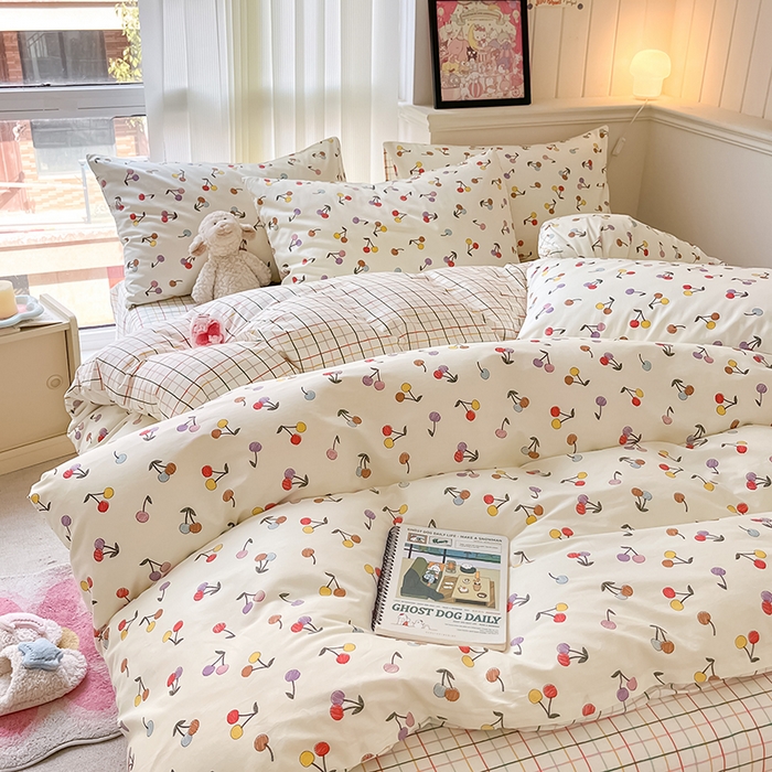 91家纺网 家纺一手货源 找家纺 顾里2024新款40支13372全棉四件套-韩风系列 彩色樱桃