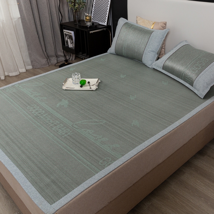 91家纺网 家纺一手货源 找家纺 青雅席业 2025新款可机洗水洗压光冰藤三件套 格调-灰绿