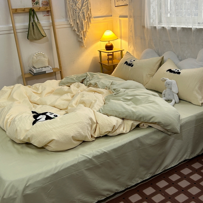 91家纺网 家纺一手货源 找家纺 优迈 2024新款直播热款超柔磨毛水洗棉毛巾绣四件套系列 熊猫