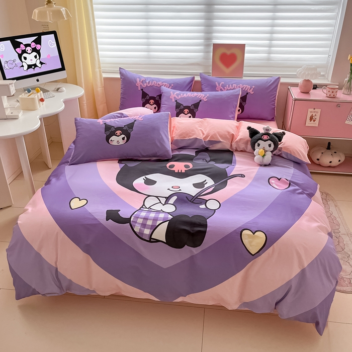 91家纺网 家纺一手货源 找家纺 金爱家 2024新款大阪全棉数码印花三丽鸥系列四件套 樱桃库洛米