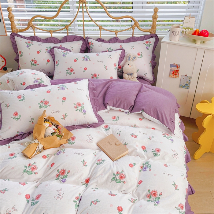 91家纺网 家纺一手货源 找家纺 漫仙阁 2024新款5A双层纱抗菌除螨四件套 韩版-秘密花园