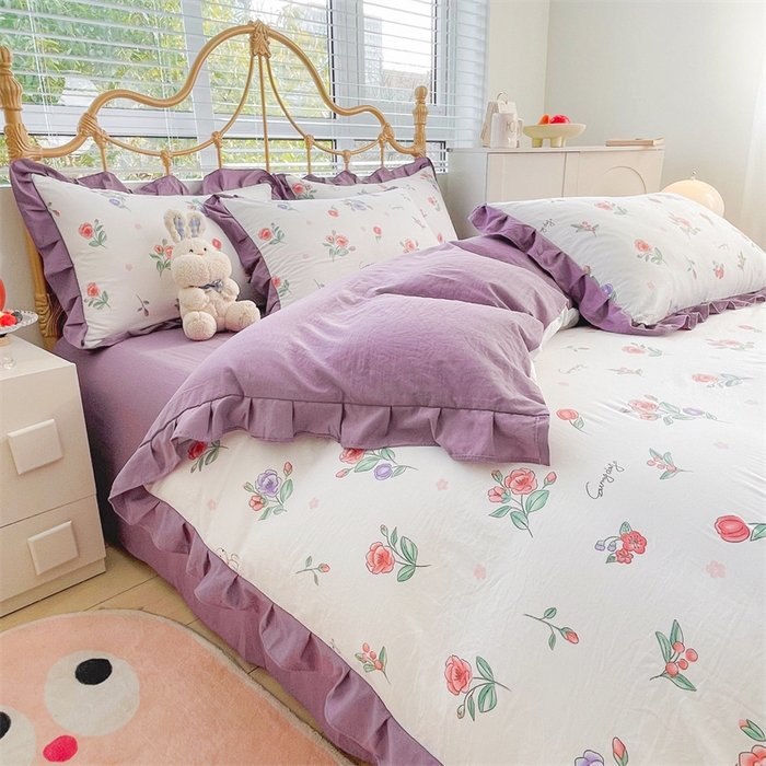 91家纺网 家纺一手货源 找家纺 漫仙阁 2024新款5A双层纱抗菌除螨四件套 韩版-秘密花园