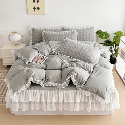 屹成 2024新款水洗棉雪纺丽莎款床笠款四件套 银灰
