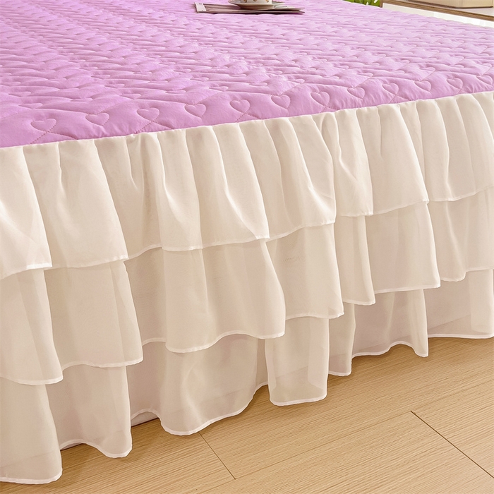 91家纺网 家纺一手货源 找家纺 屹成 2024新款水洗棉雪纺丽莎款单床裙 粉红