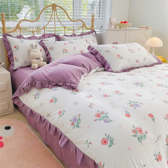 91家纺网 家纺一手货源 找家纺 漫仙阁 2024新款5A双层纱抗菌除螨四件套 韩版-秘密花园