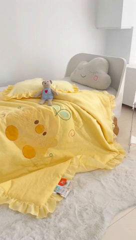 91家纺网 家纺一手货源 找家纺 喜多兔儿童家纺 2024新款小轻柔纱布纯棉双层纱空调被 黄色Q小鸡