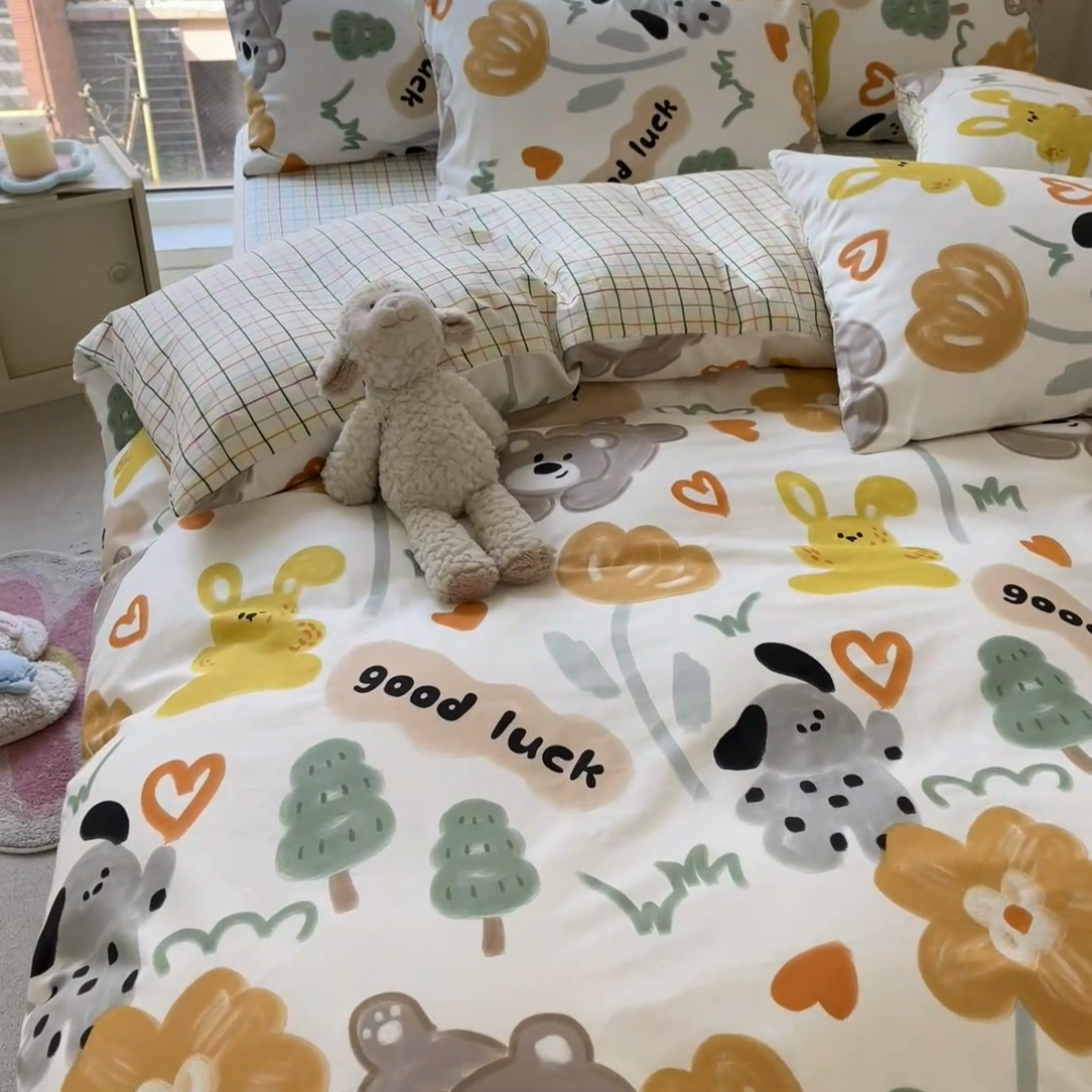 91家纺网 家纺一手货源 找家纺 顾里2024新款40支13372全棉四件套-韩风系列 油画动物