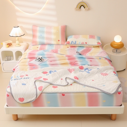 91家纺网 家纺一手货源 找家纺 康纳利 2024新款印花床笠款乳胶凉席乳胶席子 草莓彩虹-包边款