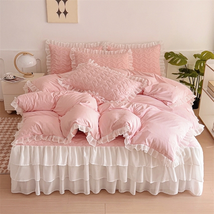 屹成 2024新款水洗棉雪纺丽莎款床裙款四件套 粉玉